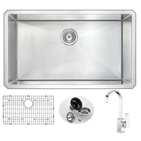Anzzi Vanguard Undermount 32" Kitchen Sink and Opus Faucet, Polished Chrome KAZ3219-035